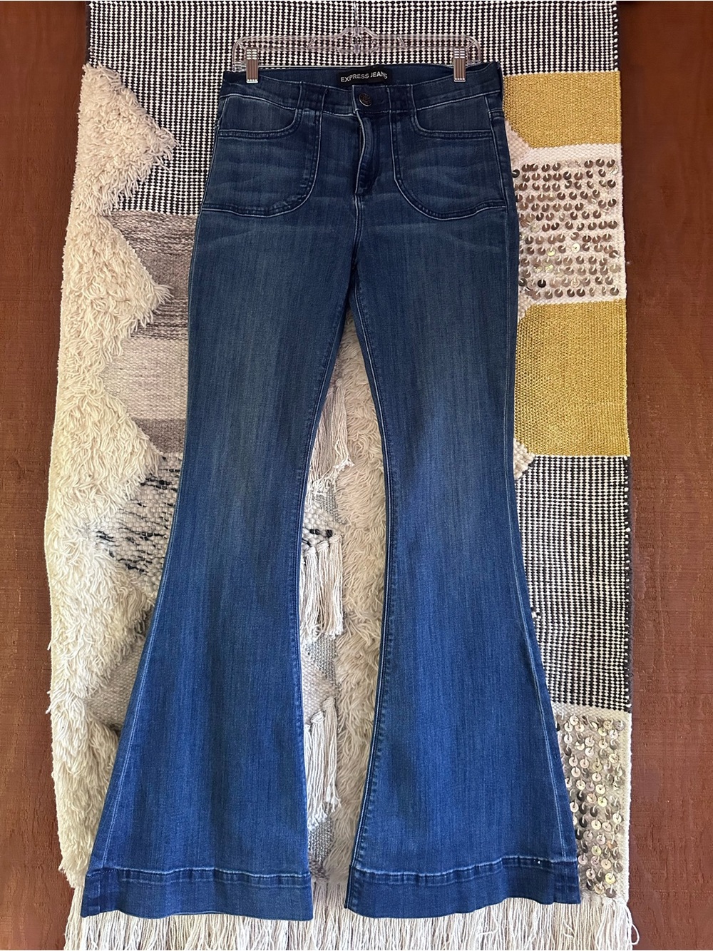 Express Women's Dark Blue Flare Jeans